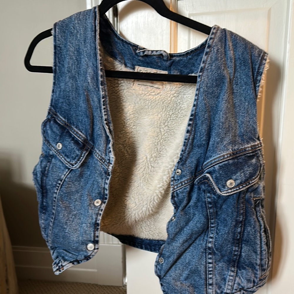 Blue Denim Vest with Sherpa Lining